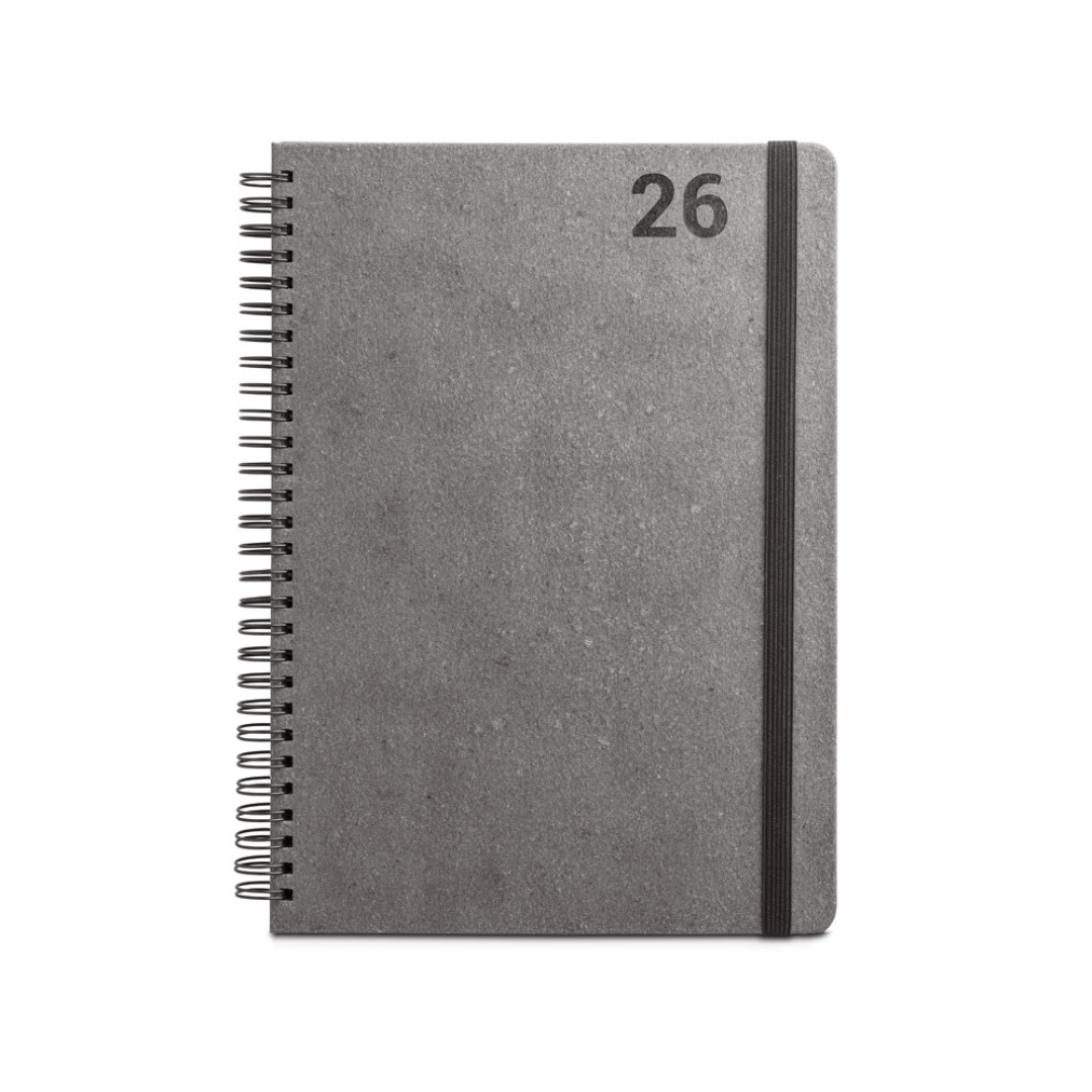 Agenda B5 fabricada con cuero reciclado y papel FSC, opción de regalo corporativo ecológico y merchandising responsable