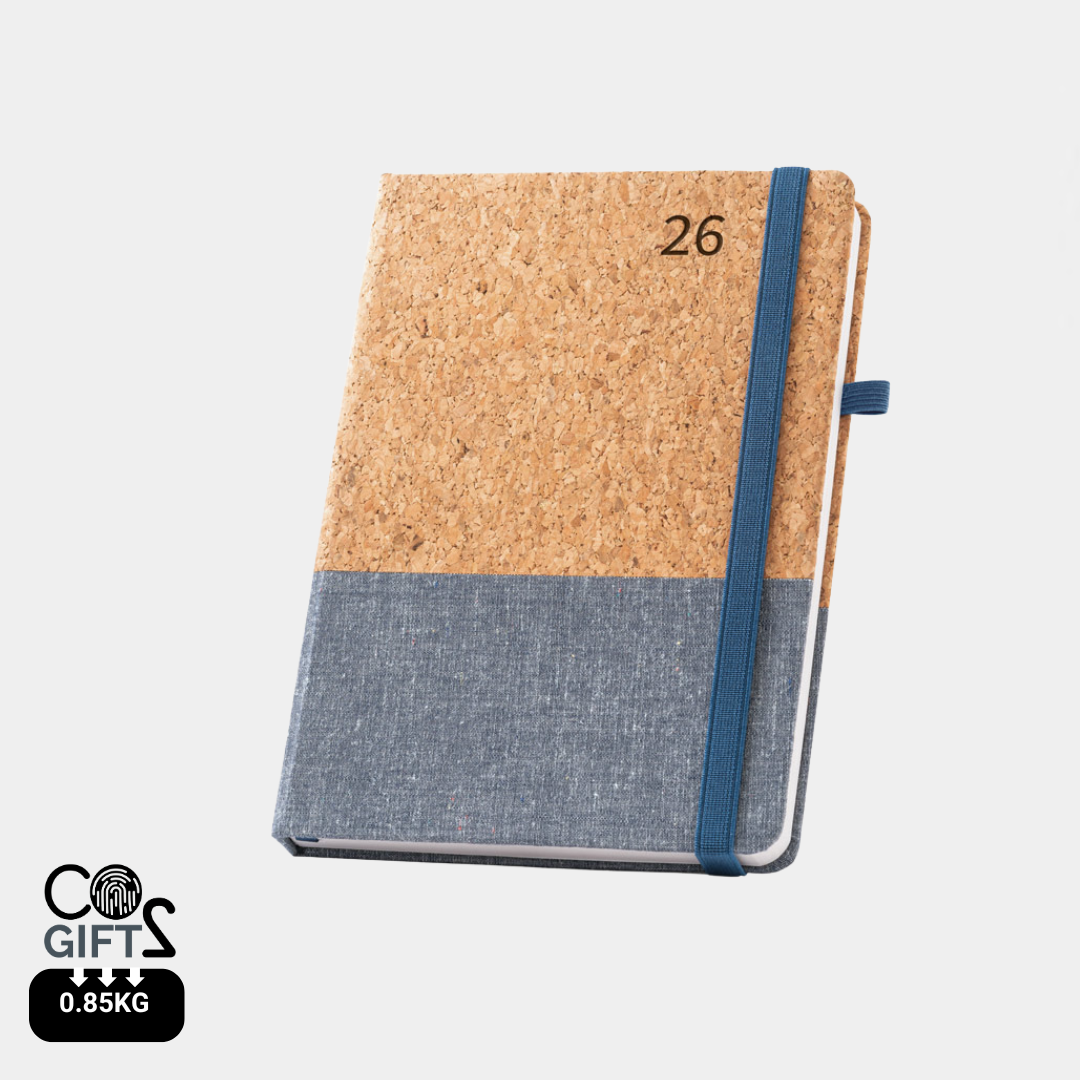 Agenda sostenible tamaño A5 2026 hecha de corcho natural y lino Color azul
