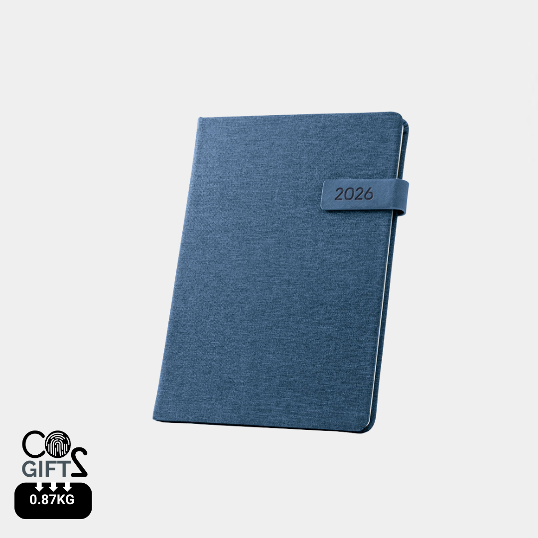 Agenda corporativa sostenible tamaño B5 2026 con tapa de poliéster reciclado 100% rPET Color Azul