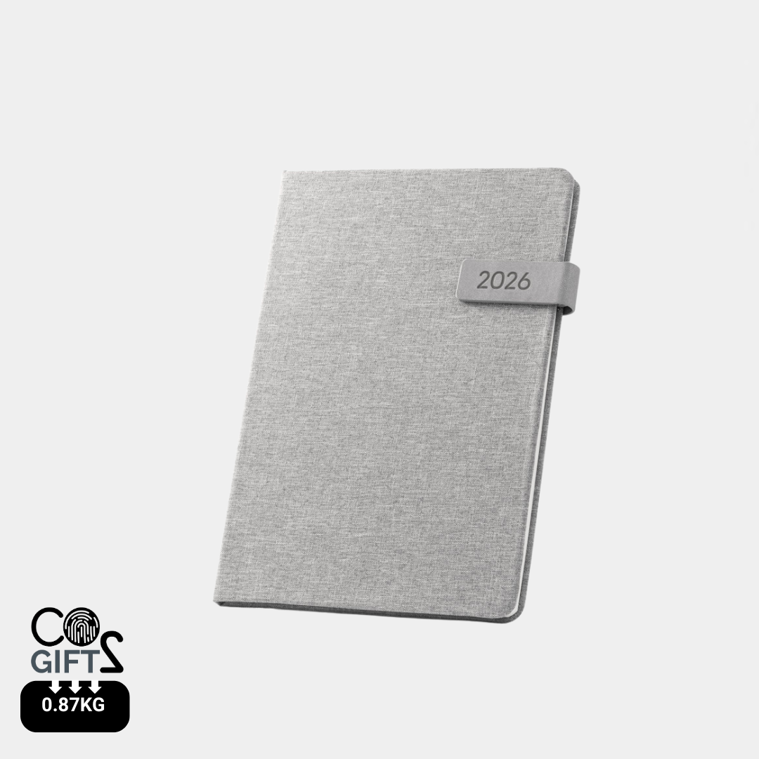 Agenda corporativa sostenible tamaño B5 2026 con tapa de poliéster reciclado 100% rPET Color Gris