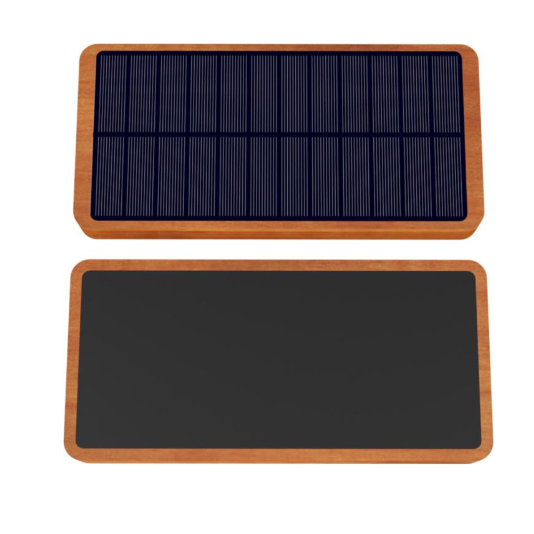 Batería Externa Sostenible de Carga Solar Fabricada en Plástico Reciclado y Bambú para Personalización Con Logo Retroiluminado SCX.design P32 - 10 000 mAh