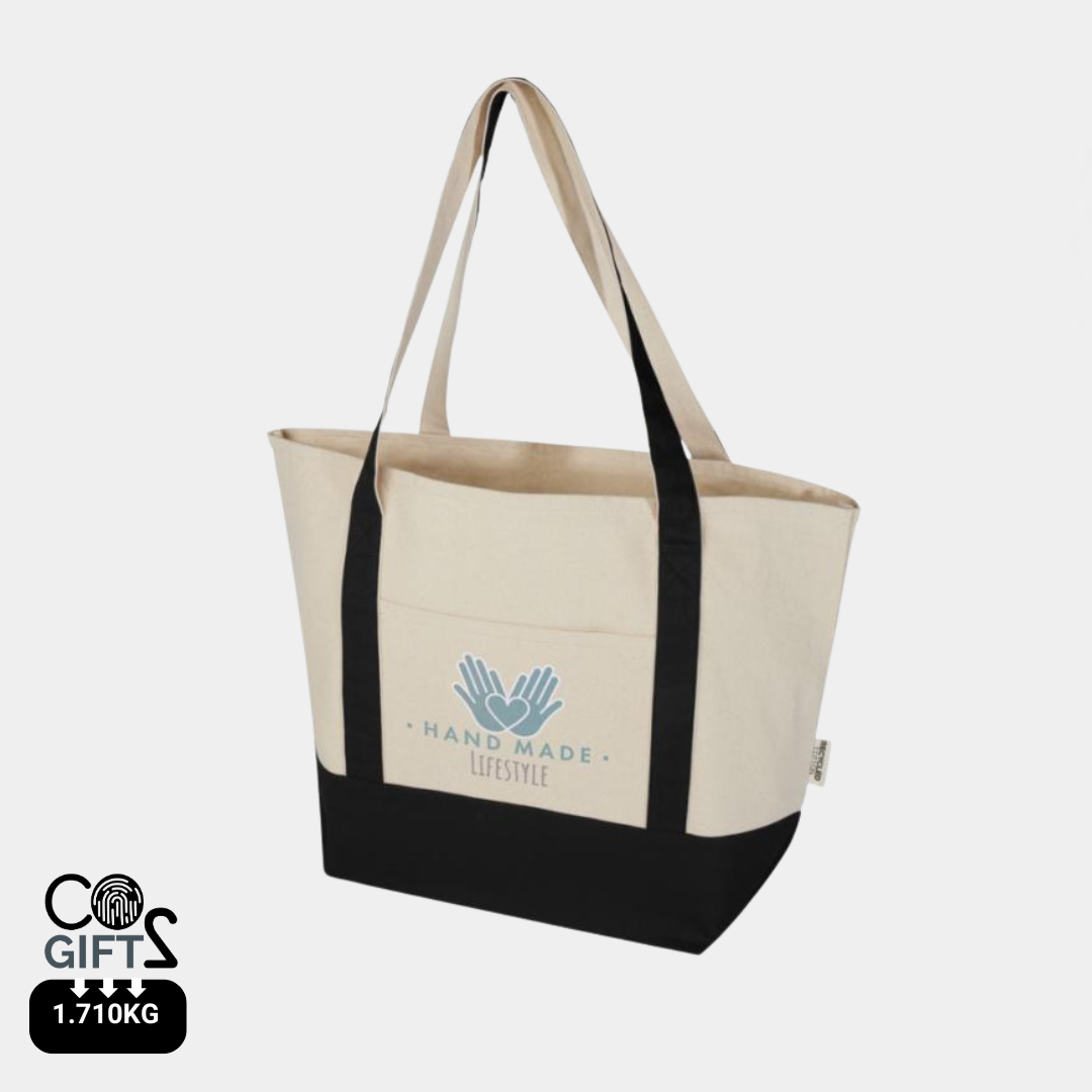 Bolsa Tote Sostenible de Algodón Reciclado con Certificado GRS de 320 g/m² Bicolor para Personalizar Especial Playa Sam