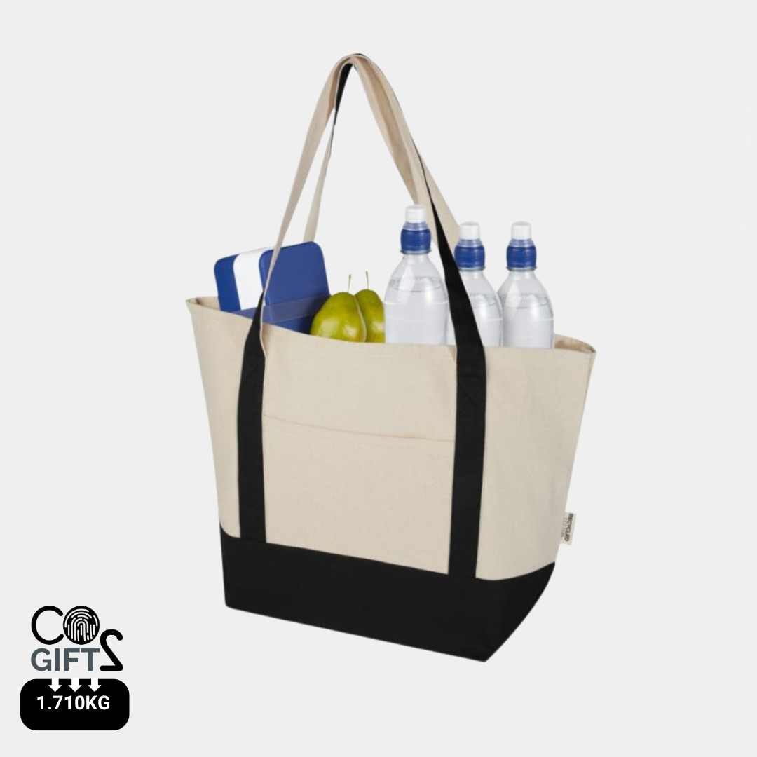 Bolsa Tote Sostenible de Algodón Reciclado con Certificado GRS de 320 g/m² Bicolor para Personalizar Especial Playa Sam
