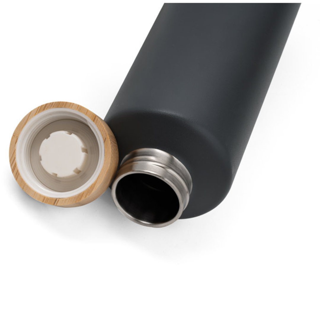 Botella Térmica Sostenible de 36% Acero Inoxidable Reciclado de Doble Pared para Personalizar con Tapa de Bambú Norre Bottle - 640ml