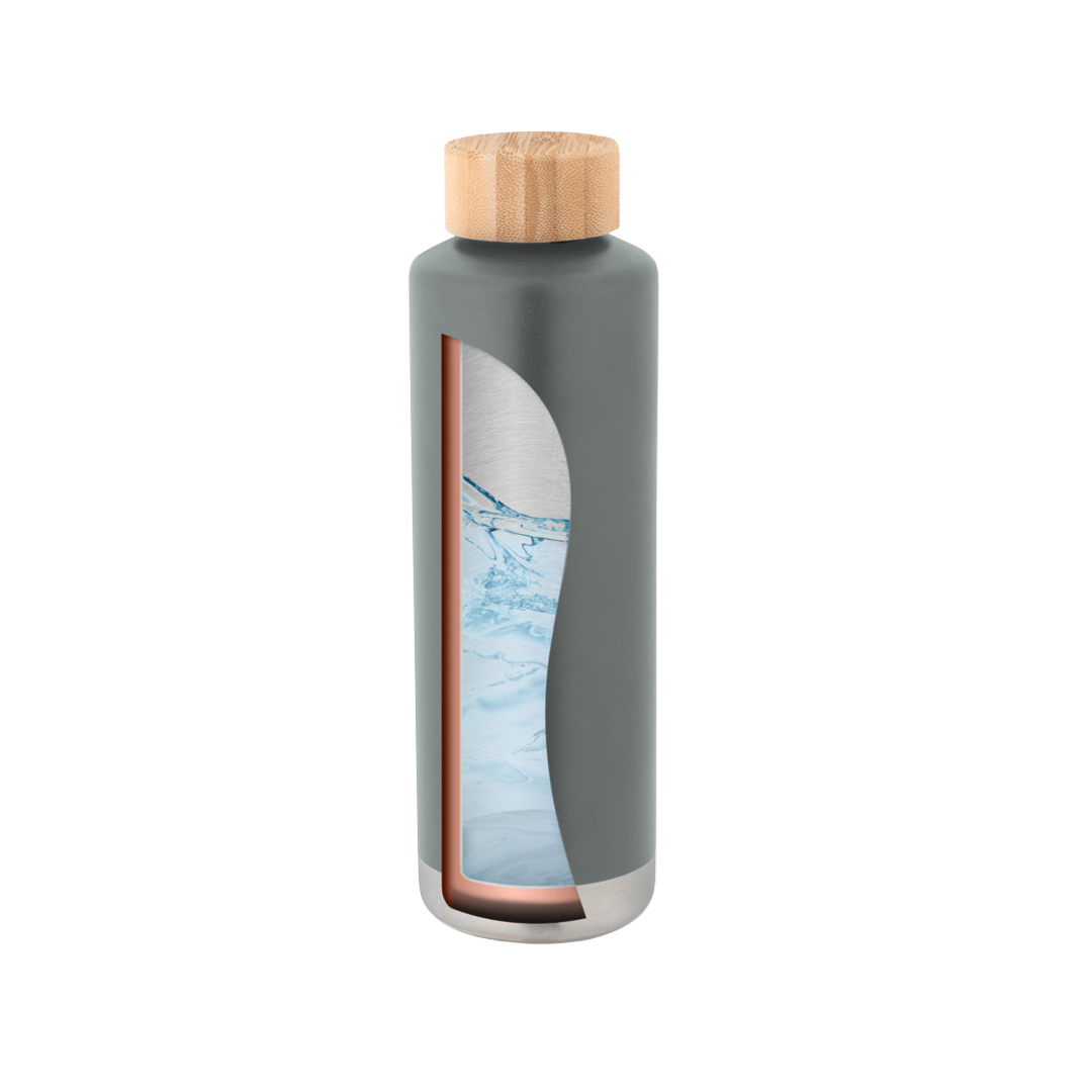 Botella Térmica Sostenible de 36% Acero Inoxidable Reciclado de Doble Pared para Personalizar con Tapa de Bambú Norre Bottle - 640ml