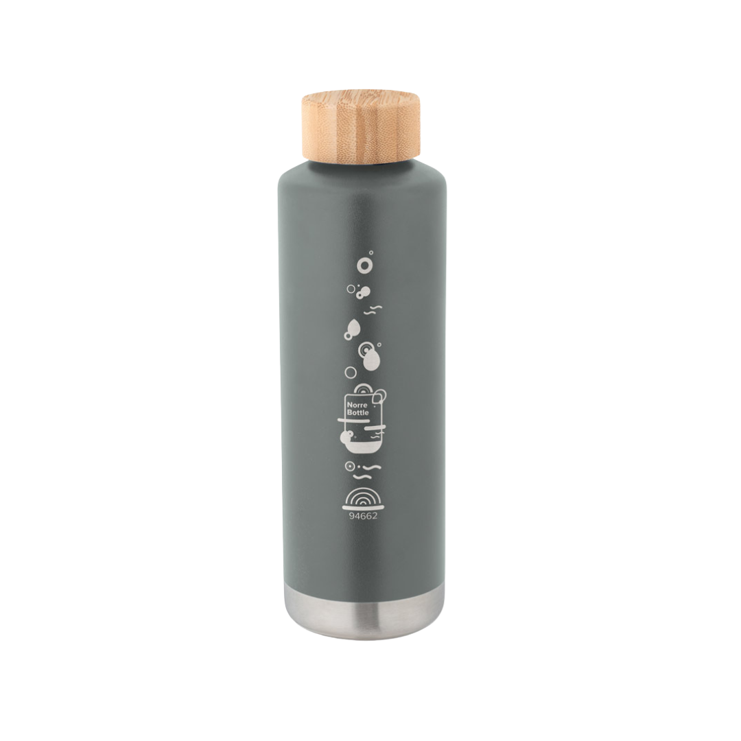 Botella Térmica Sostenible de 36% Acero Inoxidable Reciclado de Doble Pared para Personalizar con Tapa de Bambú Norre Bottle - 640ml