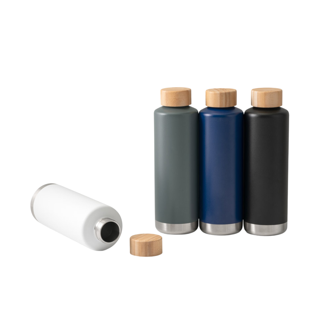 Botella Térmica Sostenible de 36% Acero Inoxidable Reciclado de Doble Pared para Personalizar con Tapa de Bambú Norre Bottle - 640ml