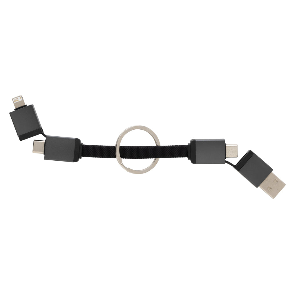Cable Cargador Llavero 4 en 1 de Carga Rápida Sostenible de TPE Reciclado con Certificado RCS, Aluminio Reciclado y Rpet para Personalizar Terra 60W