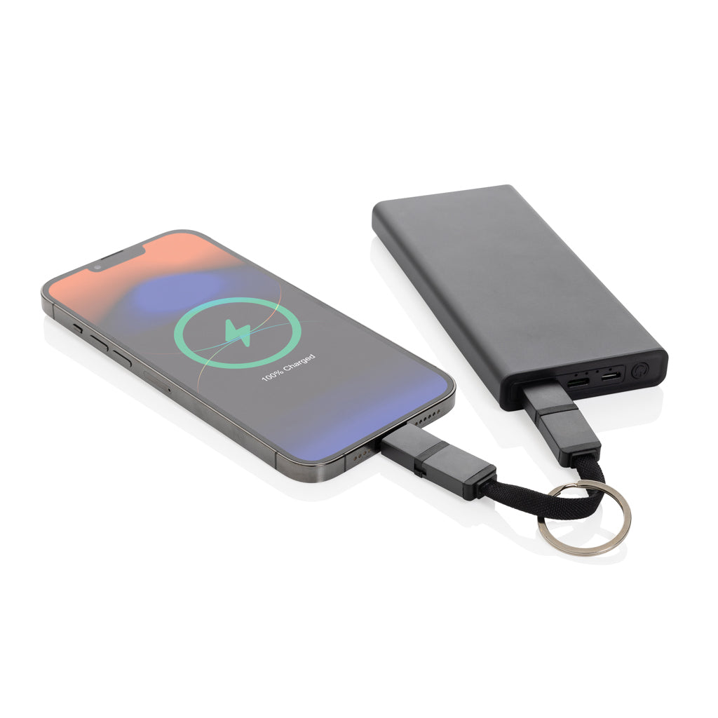 Cable Cargador Llavero 4 en 1 de Carga Rápida Sostenible de TPE Reciclado con Certificado RCS, Aluminio Reciclado y Rpet para Personalizar Terra 60W