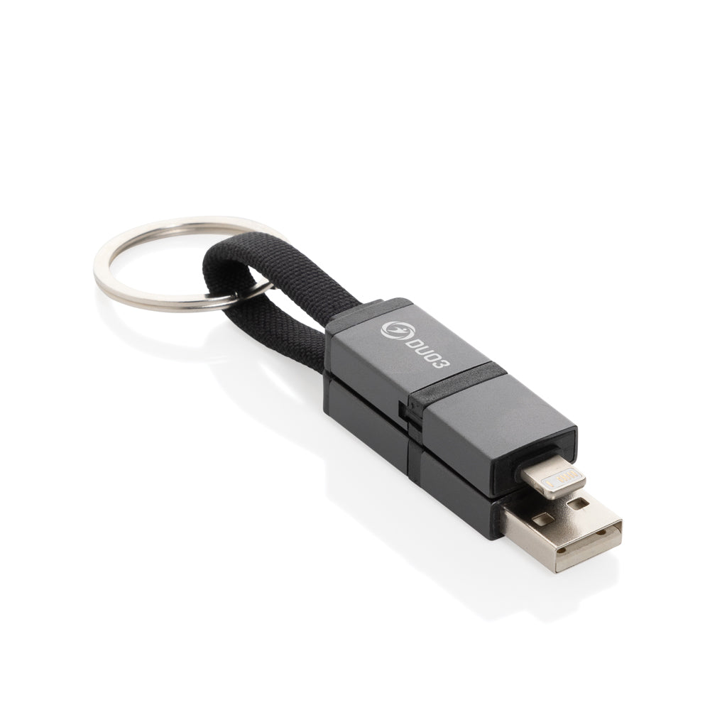 Cable Cargador Llavero 4 en 1 de Carga Rápida Sostenible de TPE Reciclado con Certificado RCS, Aluminio Reciclado y Rpet para Personalizar Terra 60W