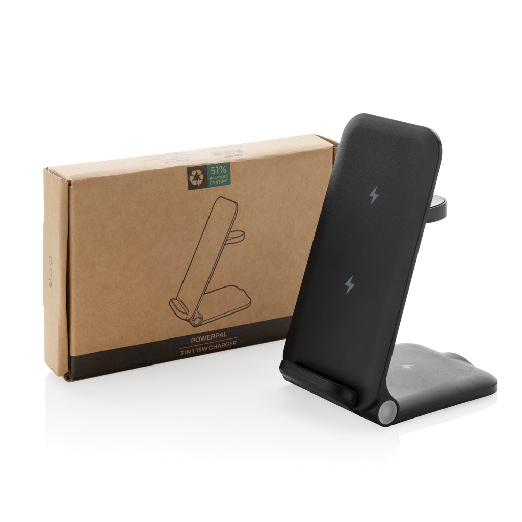 Cargador Inalámbrico 3 en 1 Ecológico de ABS Reciclado con Certificado RCS Para Personalizar Especial Regalo de Empresas Terra 15W