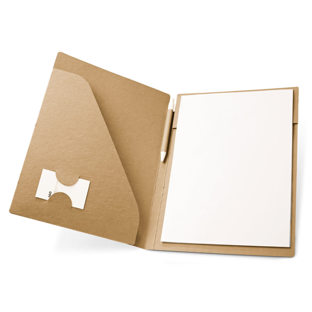 Carpeta Ecológica Kraft con Bloc de Notas y Bolígrafo Tinta Azul Incluido para Personalizar Poe