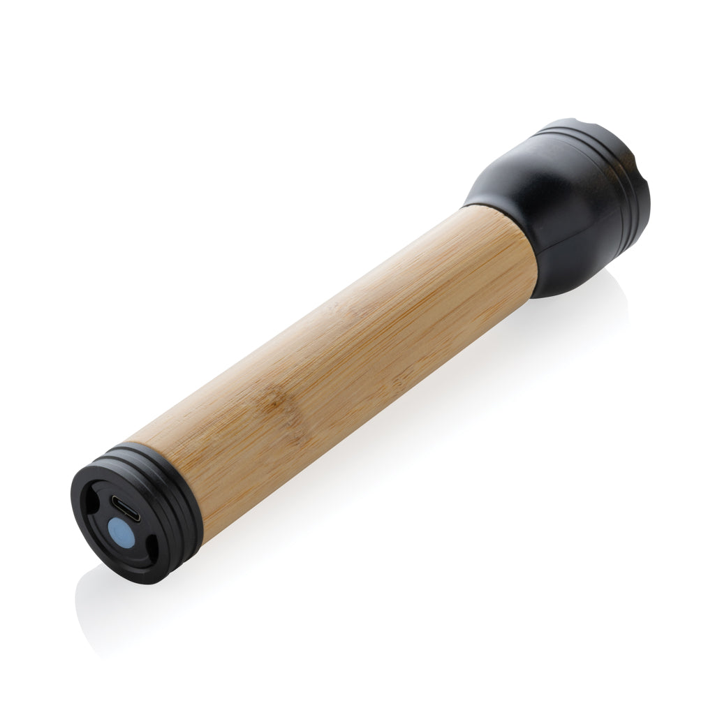 Linterna Recargable USB Sostenible de Bambú FSC®y ABS Reciclado con Certificado RCS con 150m de Alcance y 3 Modos de Luz para Personalizar Lucid - 5W