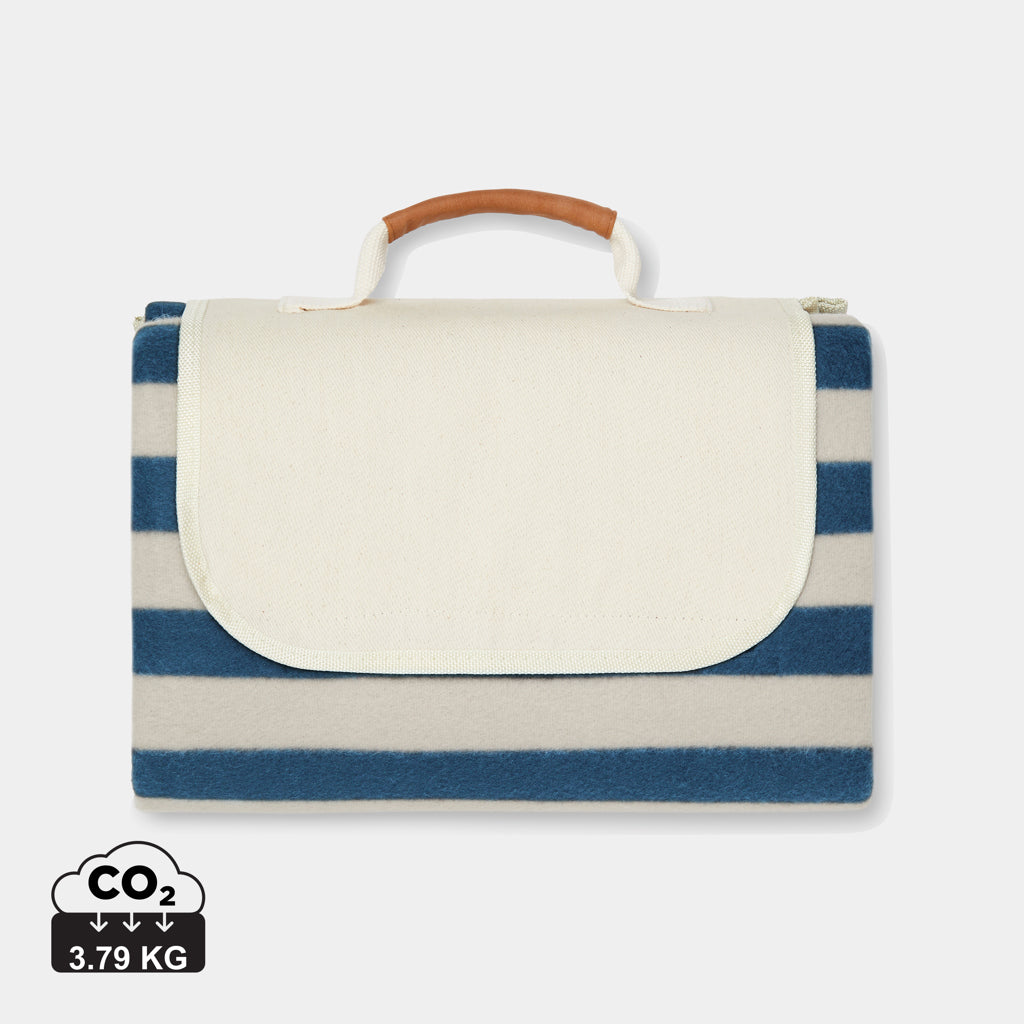 Manta de Picnic Ecológica de rPET Reciclado para Personalizar con Asa Transporte y Certificación GRS Vinga Alba- 130 x 170 cm