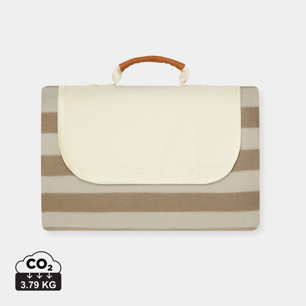 Manta de Picnic Ecológica de rPET Reciclado para Personalizar con Asa Transporte y Certificación GRS Vinga Alba- 130 x 170 cm