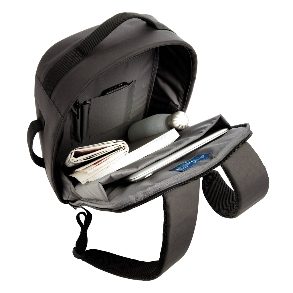 Mochila Ecológica Antirrobo de rPET Reciclado para Personalizar con Funda para Portátil 15,6" con Cintas Trolley Impact AWARE ™ sin PVC