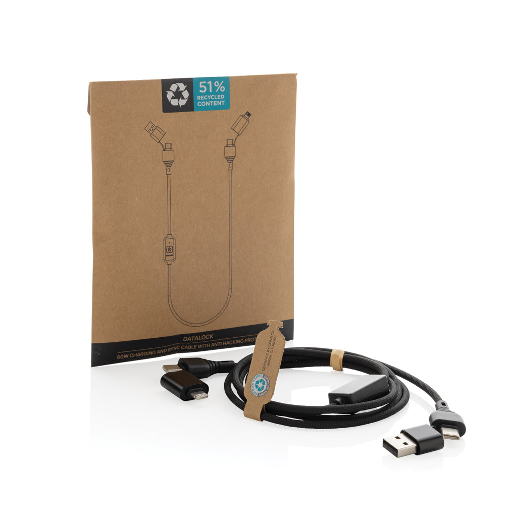 Cable de Carga y Datos 60W con Protección Contra Piratería Sostenible de TPE Reciclado con Certificado RCS para Personalizar Datalock