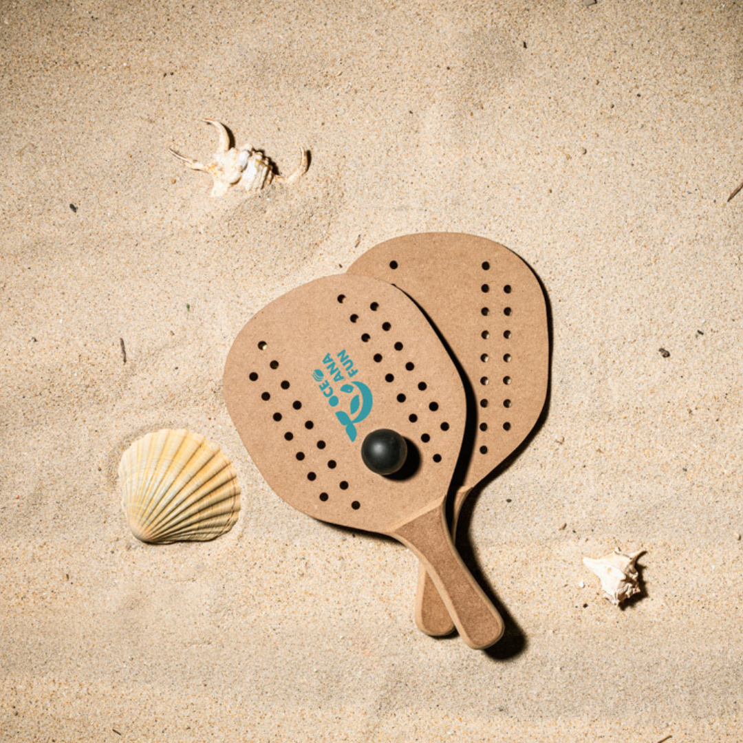 Set de Raquetas de Playa Ecológicas con Bolsa de Algodón Reutilizable Para Personalizar Tapia