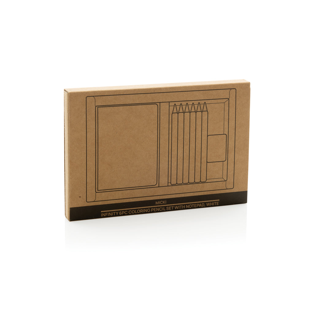 Set Sostenible de 6 Lápices Eternos de Colores con Bloc de Notas Fabricado con Materiales Reciclado para Personalizar Especial Niñxs Micki GRS Infinity