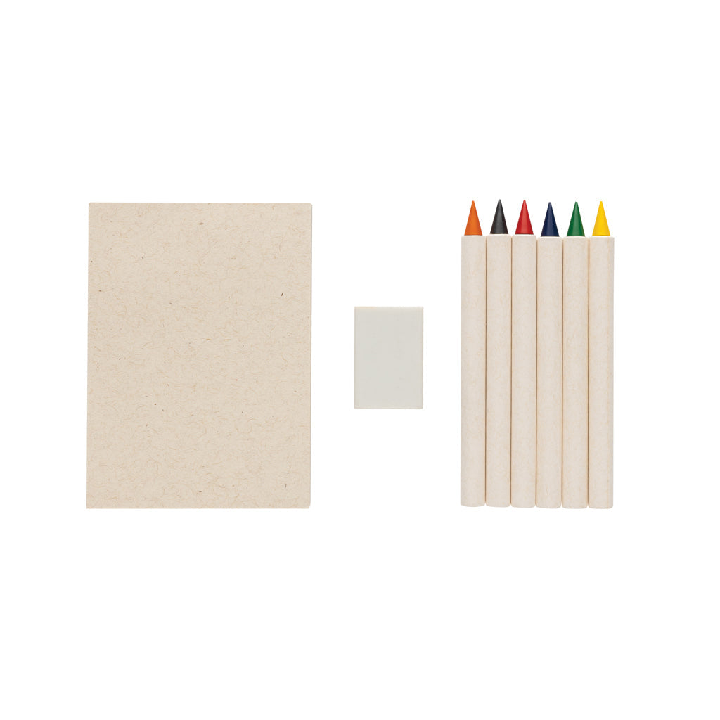 Set Sostenible de 6 Lápices Eternos de Colores con Bloc de Notas Fabricado con Materiales Reciclado para Personalizar Especial Niñxs Micki GRS Infinity