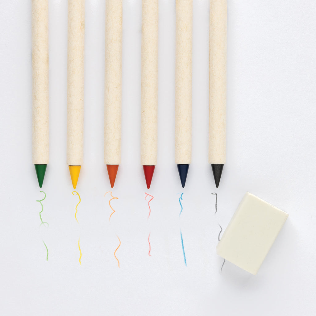 Set Sostenible de 6 Lápices Eternos de Colores con Bloc de Notas Fabricado con Materiales Reciclado para Personalizar Especial Niñxs Micki GRS Infinity