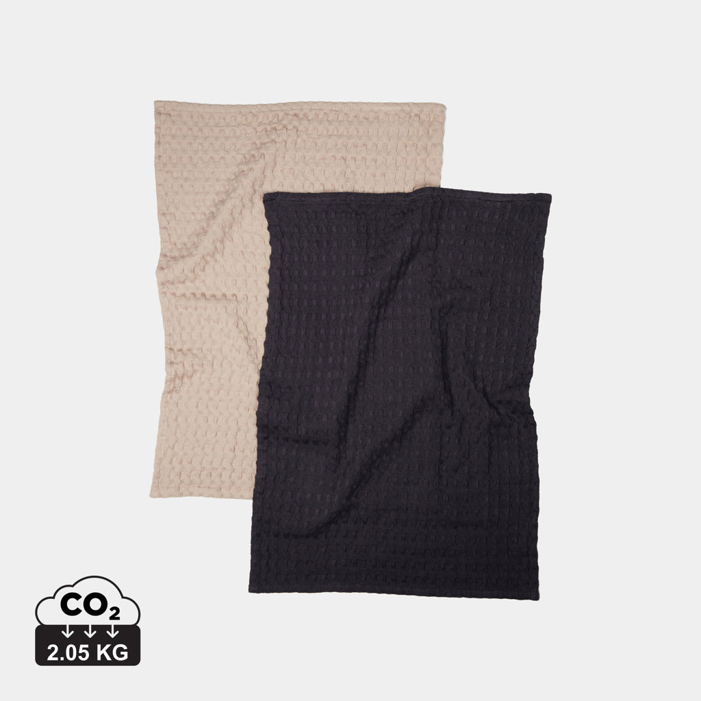Set de 2 Paños de Cocina Sostenibles 100% Algodón para Personalizar con Estampado de Gofres en Varios Colores Especial Hosteleria