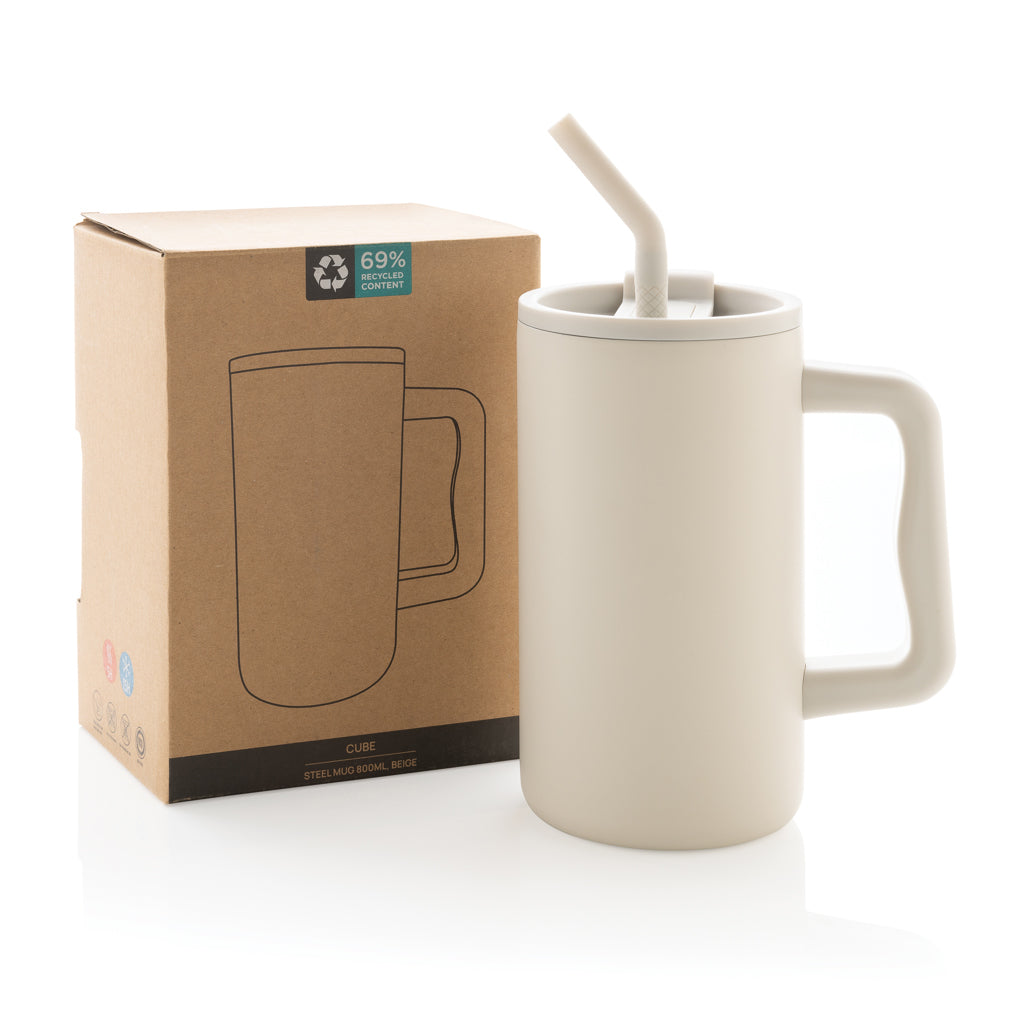 Taza Térmica Sostenible de Acero Inoxidable Reciclado con Certificado RCS con Pajita Reutilizable y Tapa Dosificadora en Amplia Gama de Colores Para Personalizar Cube - 800ml