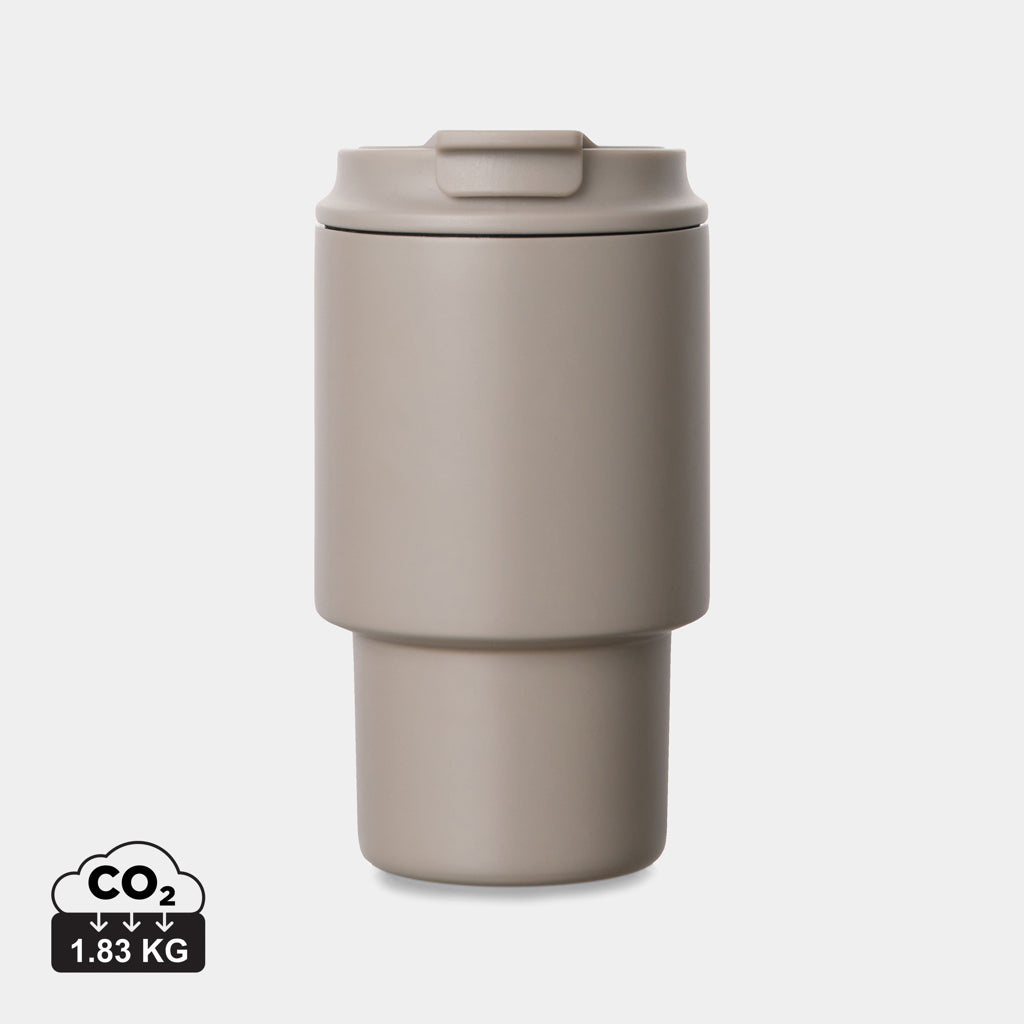Taza térmica reutilizable ecológica para empresas beige.RecicladoCertificadoRCSconHuelladeCO2ParaPersonalizarNaganoEspecialRegaloCorporativo-350ml_1