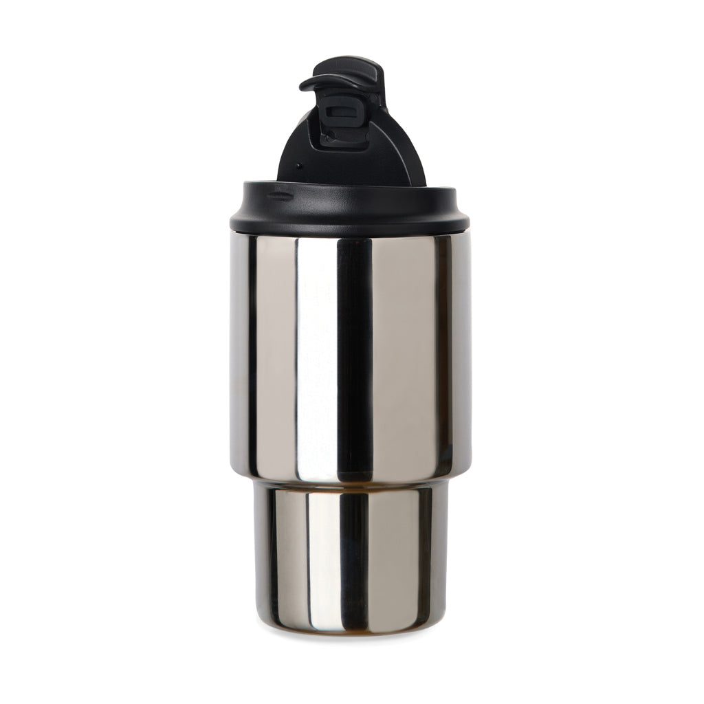 Taza térmica reutilizable en escritorio de oficina, merchandising ecológico