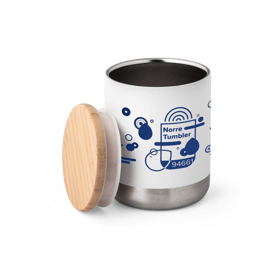 Vaso Take Away Ecológico de Acero Inoxidable( 36% Reciclado) con Tapa de Bambú para Personalizar Norre Tumbler - 370ml