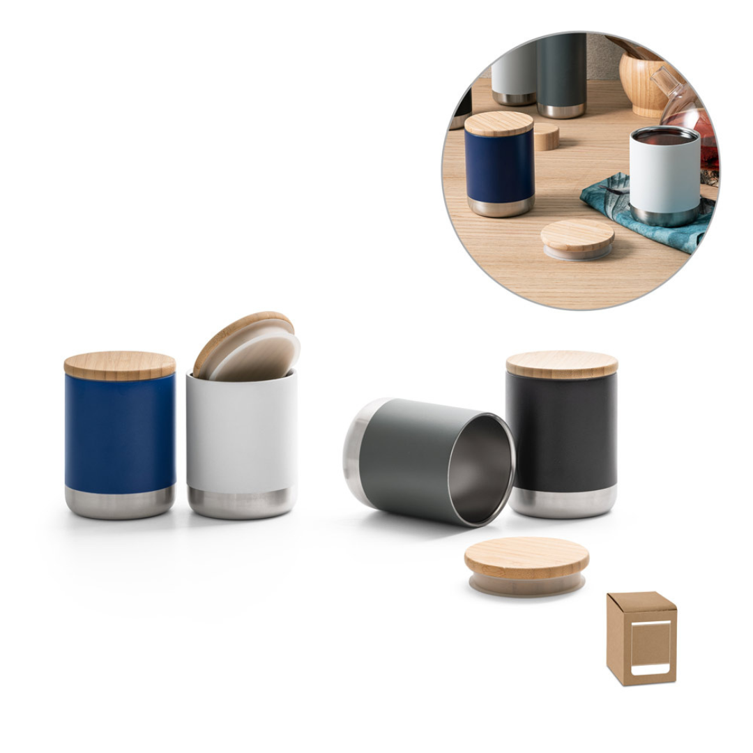 Vaso Take Away Ecológico de Acero Inoxidable( 36% Reciclado) con Tapa de Bambú para Personalizar Norre Tumbler - 370ml