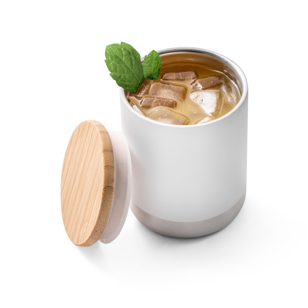 Vaso Take Away Ecológico de Acero Inoxidable( 36% Reciclado) con Tapa de Bambú para Personalizar Norre Tumbler - 370ml