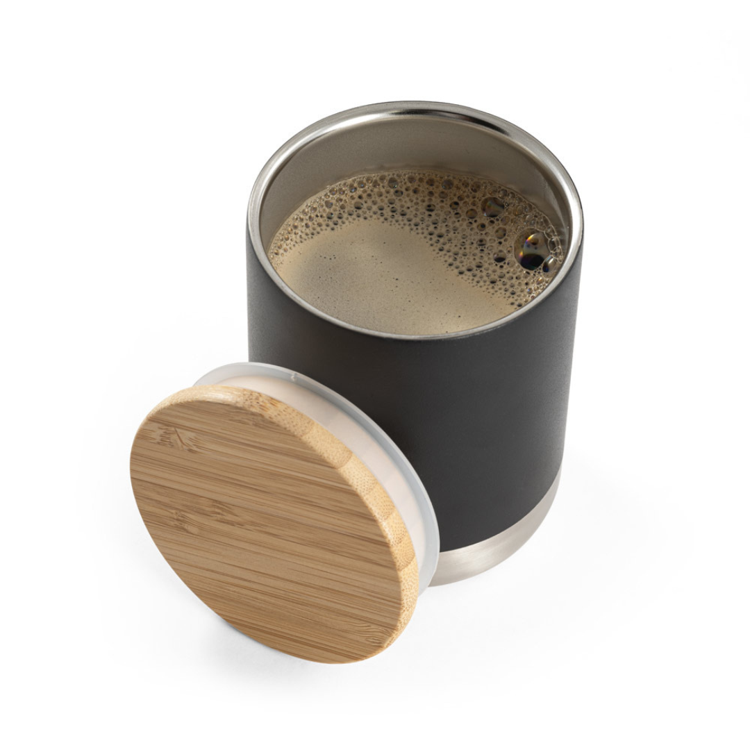 Vaso Take Away Ecológico de Acero Inoxidable( 36% Reciclado) con Tapa de Bambú para Personalizar Norre Tumbler - 370ml