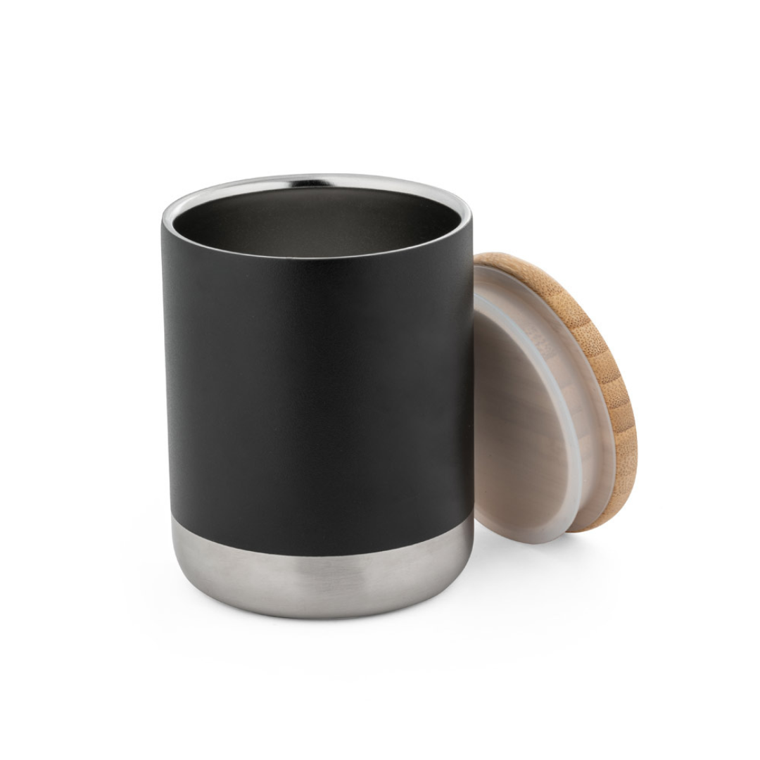 Vaso Take Away Ecológico de Acero Inoxidable( 36% Reciclado) con Tapa de Bambú para Personalizar Norre Tumbler - 370ml