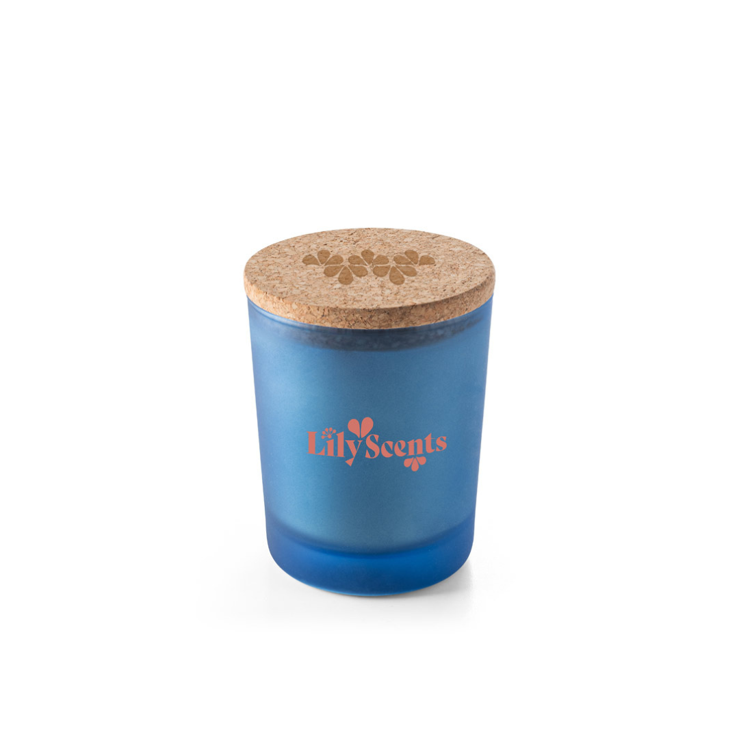 Vela Aromática de Cera de Soja Vegana en Vaso de Cristal con Tapa de Corcho Personalizable Made in Europe Duval