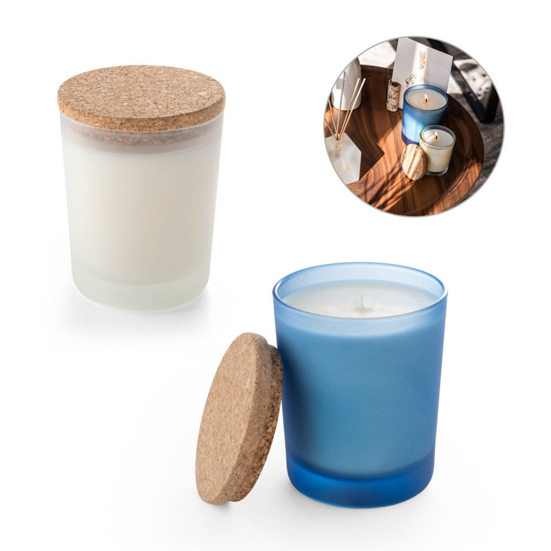 Vela Aromática de Cera de Soja Vegana en Vaso de Cristal con Tapa de Corcho Personalizable Made in Europe Duval