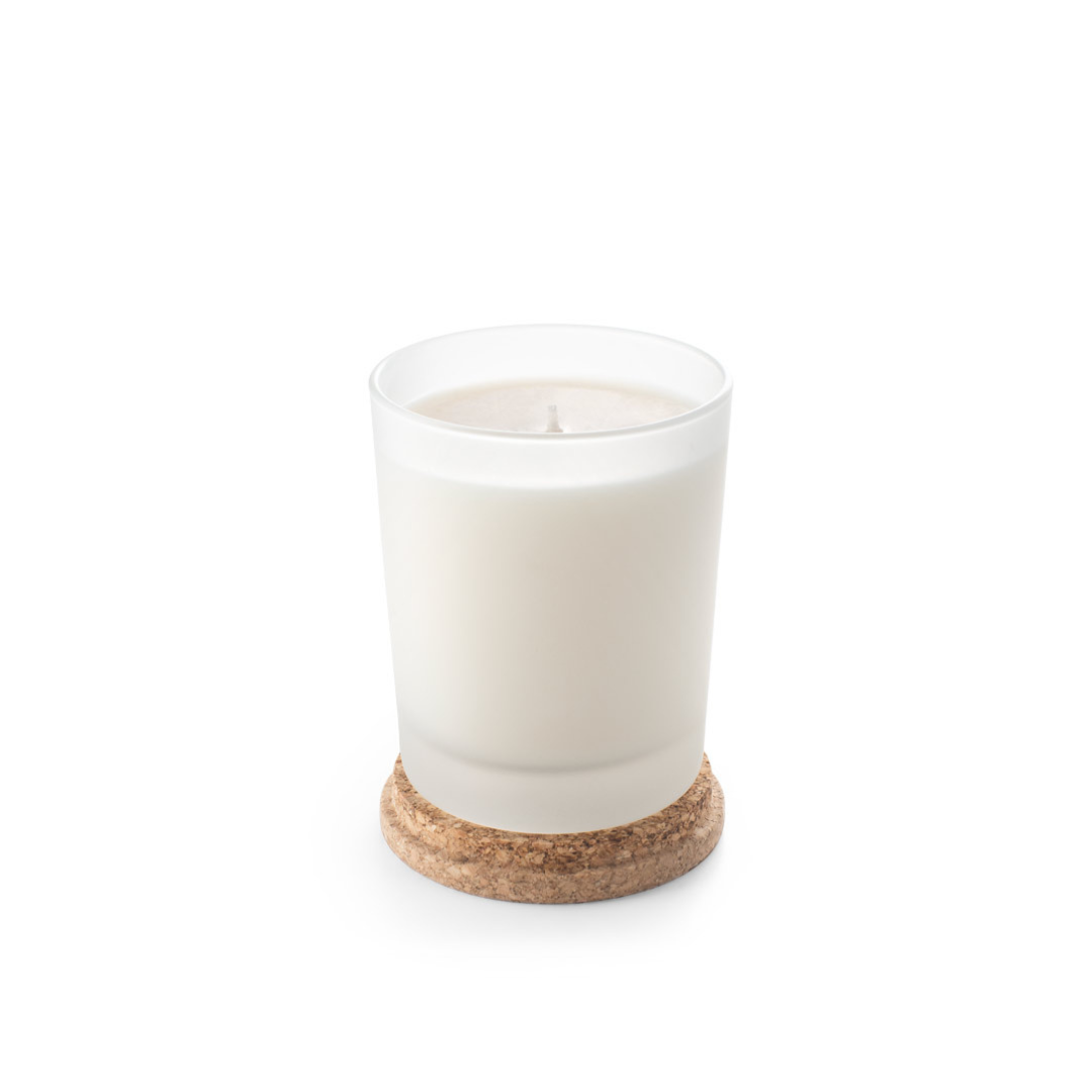 Vela Aromática de Cera de Soja Vegana en Vaso de Cristal con Tapa de Corcho Personalizable Made in Europe Duval