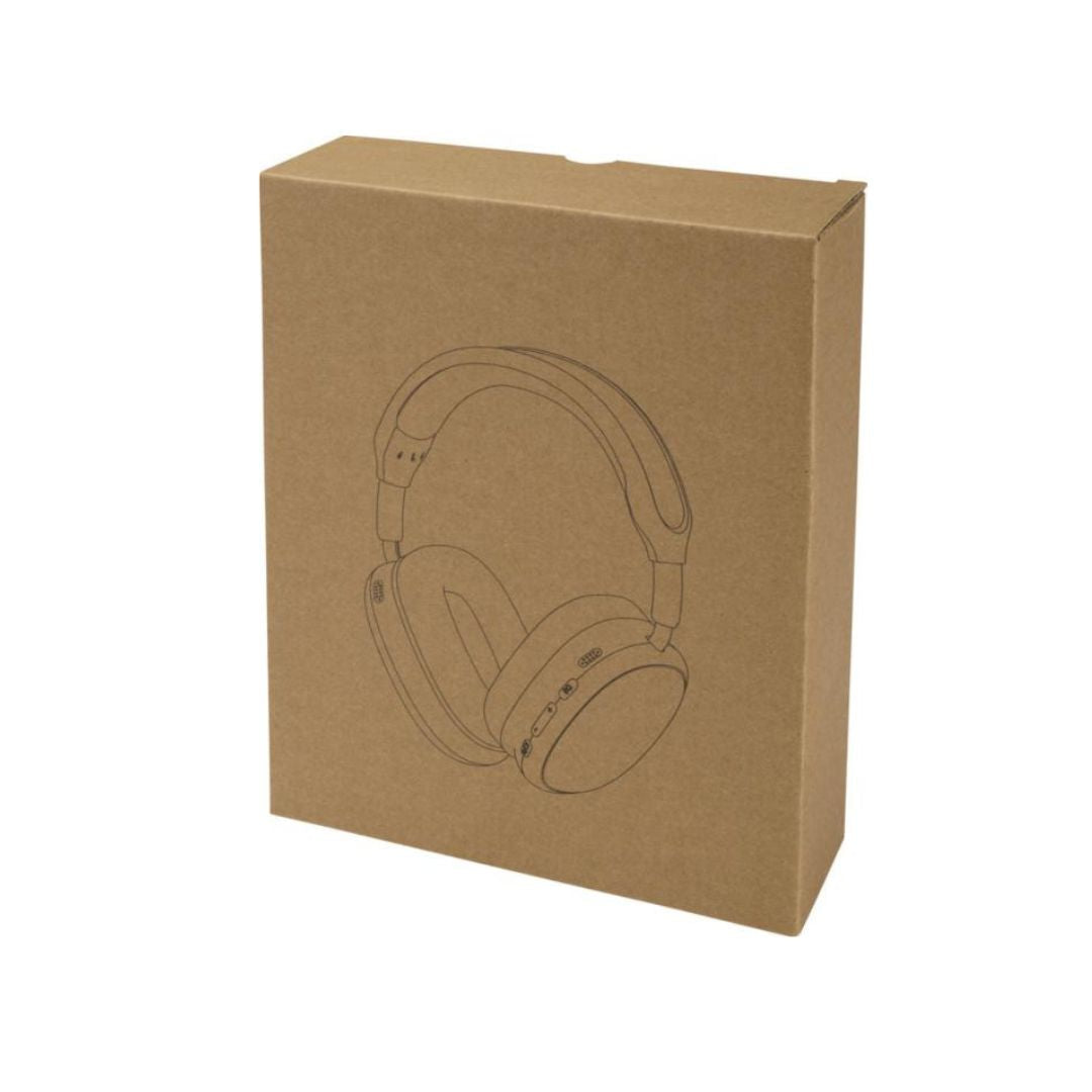 Auriculares Bluetooth reciclados utilizados en entorno profesional como regalo corporativo tecnológico responsable