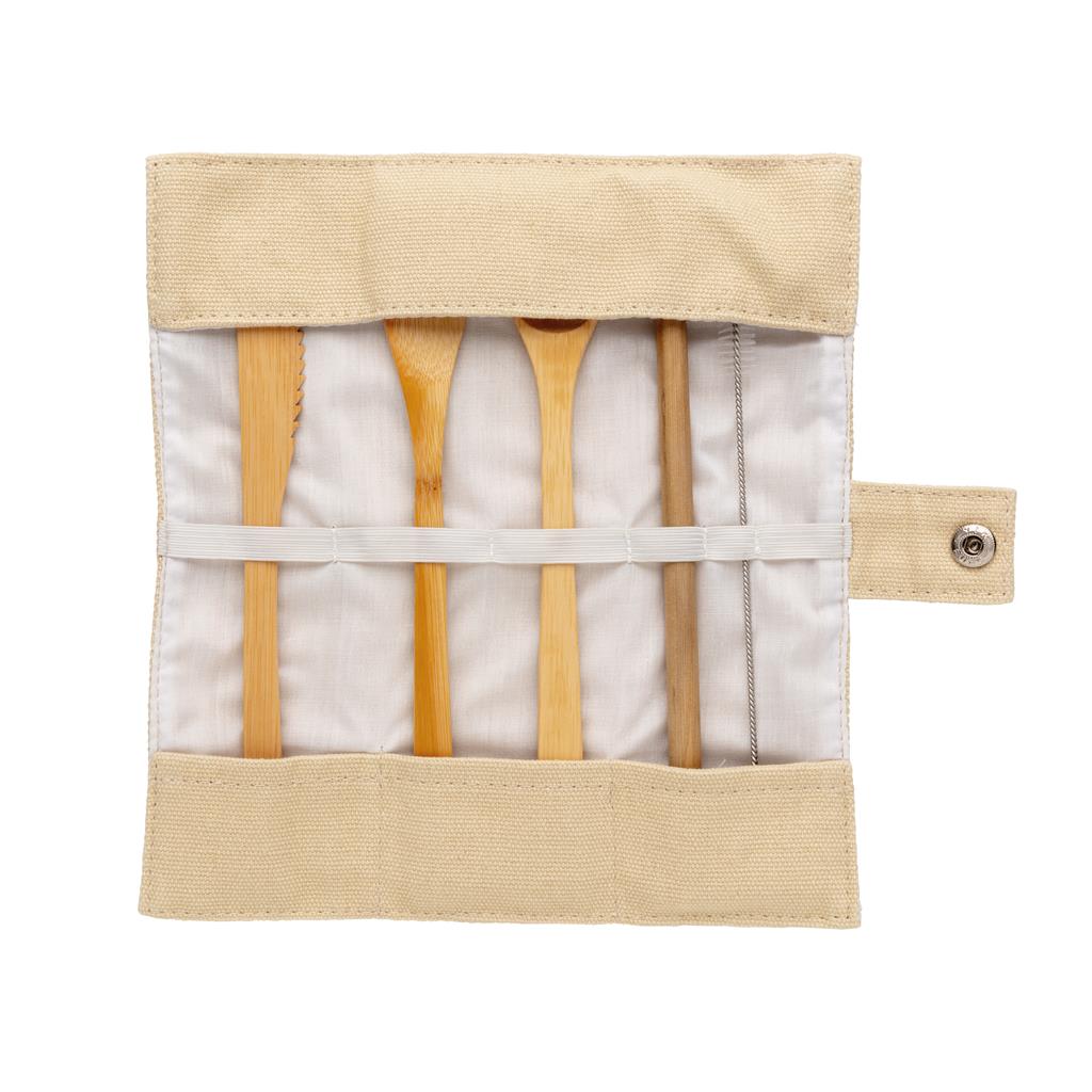 Set Juego Sostenible de Cubiertos Reutilizables de Bambú con Bolsa de Viaje Personalizable