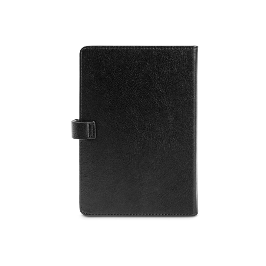 Agenda de PU con 58% de material reciclado y papel FSC™, ideal para regalos de empresa sostenibles y merchandising ecológico. 