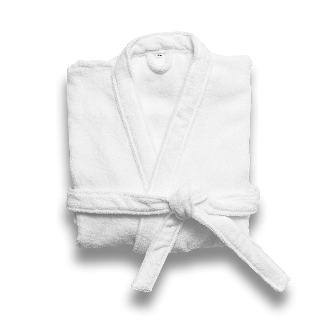Albornoz ecológico de 350 g/m² en algodón reciclado, certificado OEKO-TEX®, perfecto para merchandising y promociones corporativas sostenibles.