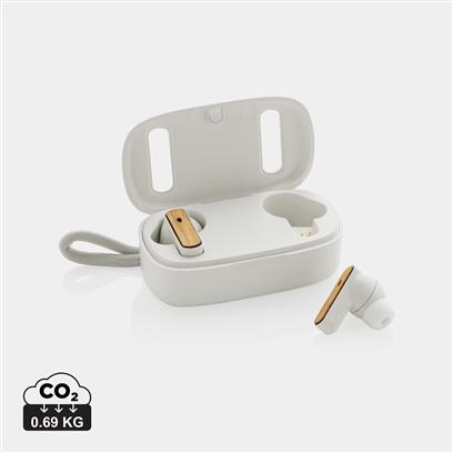 Auriculares TWS Ecológicos de ABS Reciclado y Bambú con Certificado RCS y FSC® para Personalizar con Pick Up y Micrófono