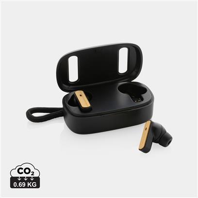 Auriculares TWS Ecológicos de ABS Reciclado y Bambú con Certificado RCS y FSC® para Personalizar con Pick Up y Micrófono