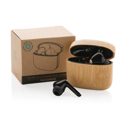 Auriculares TWS Ecológicos de ABS Reciclado y Bambú con Certificado RCS y FSC® para Personalizar con Pick Up y Micrófono