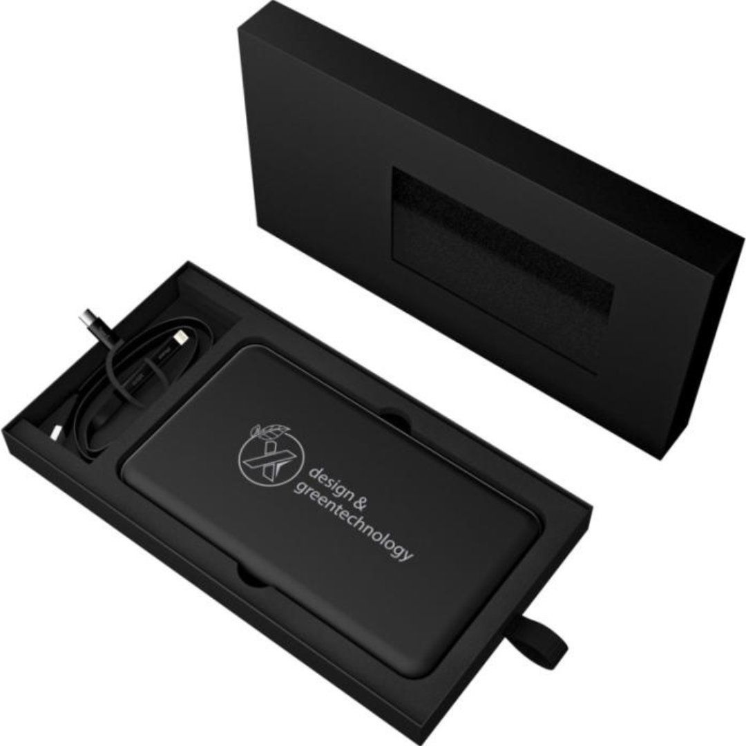 Batería Externa Sostenible de Carga Solar para Personalización Con Logo Retroiluminado SCX.design P29 light-up 5000 mAh