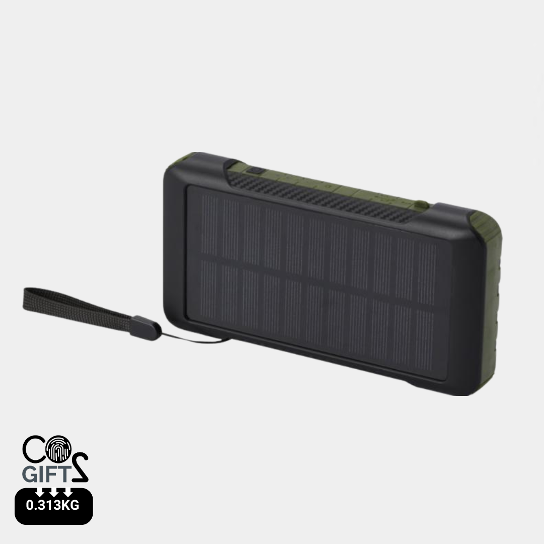 Batería Externa Sostenible de Carga Solar y Dinamo Manivela Fabricada en Plástico Reciclado RCS para Personalizar Soldy- 10 000 mAh
