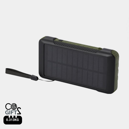 Batería Externa Sostenible de Carga Solar y Dinamo Manivela Fabricada en Plástico Reciclado RCS para Personalizar Soldy- 10 000 mAh