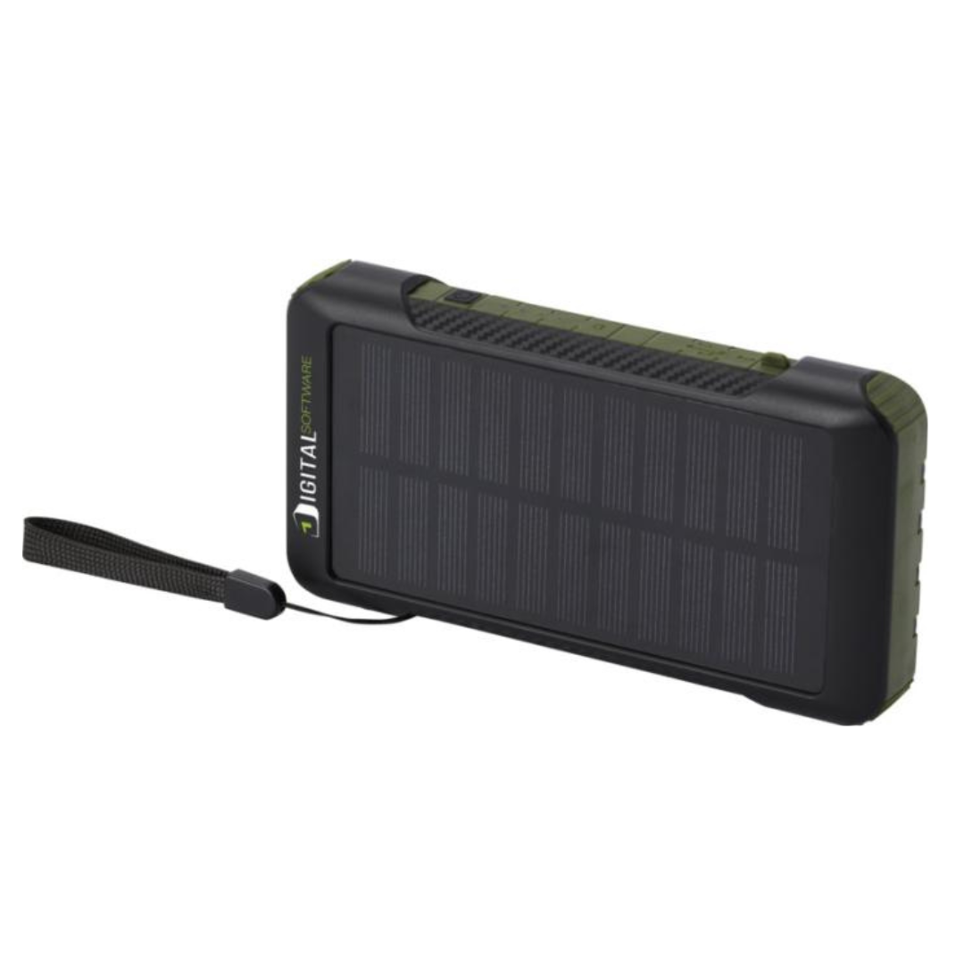 Batería Externa Sostenible de Carga Solar y Dinamo Manivela Fabricada en Plástico Reciclado RCS para Personalizar Soldy- 10 000 mAh