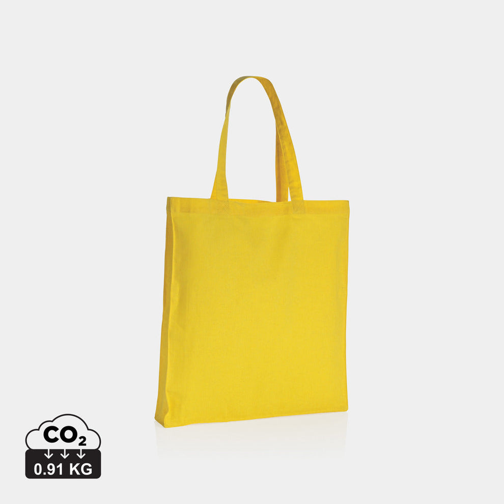 Bolsa ecológica tote de algodón reciclado amarilla para personalización por serigrafía en campañas promocionales