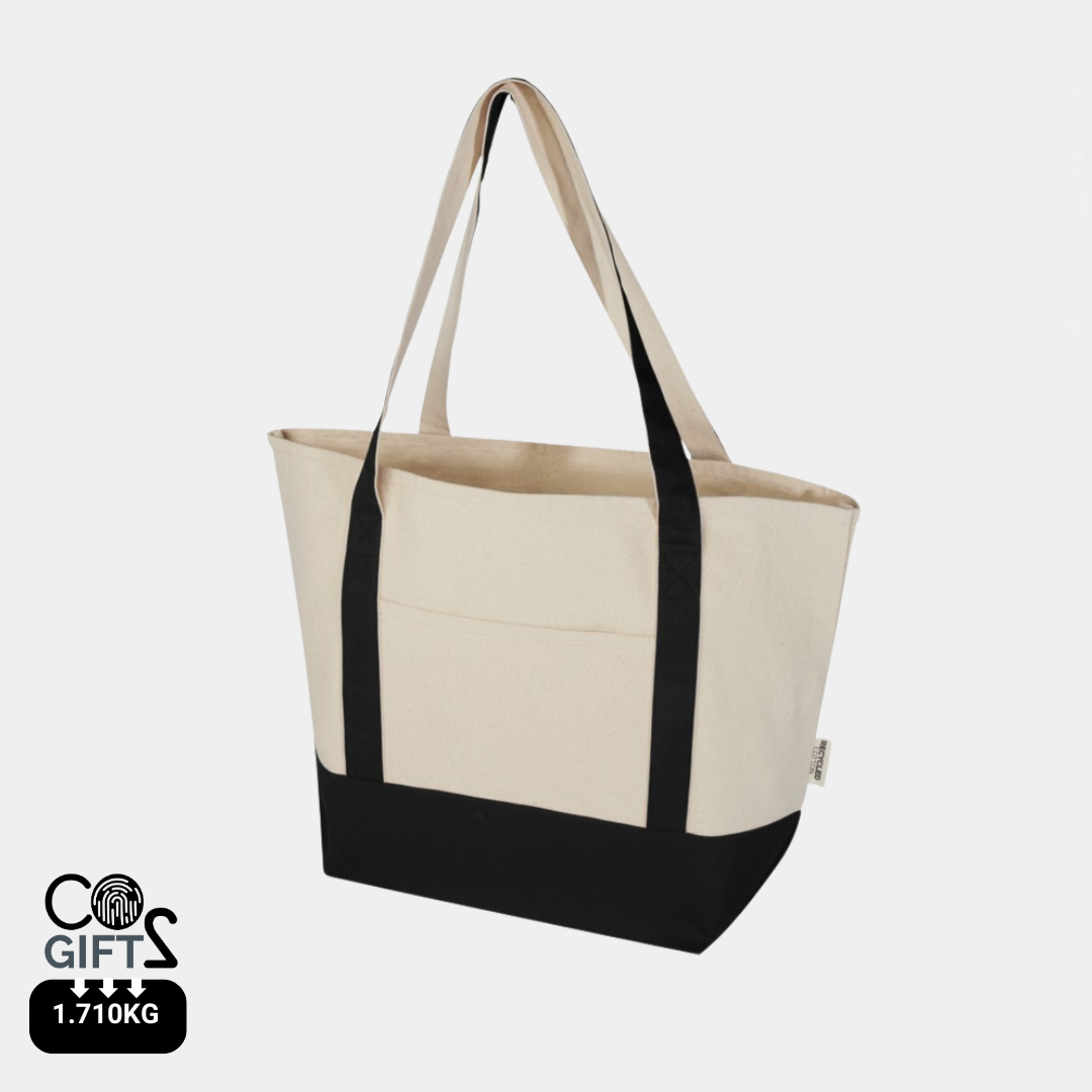 Bolsa Tote Sostenible de Algodón Reciclado con Certificado GRS de 320 g/m² Bicolor para Personalizar Especial Playa Sam